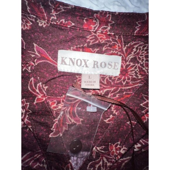New! Knox Rose🌹Large Blouse Boho Wine Floral Long Sleeve Super Soft Womens NWT - Picture 6 of 6